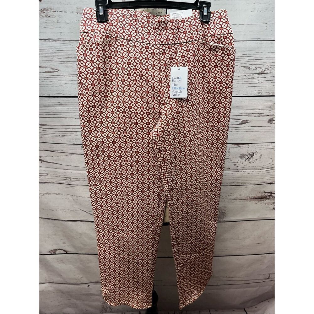 Croft & Barrow Womens Size 10 Regular Maroon Geo Print Straight Ankle‎ Pants